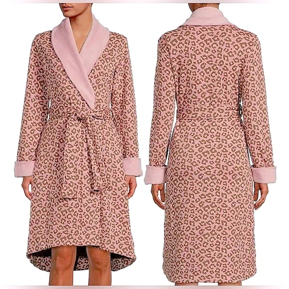LIKE NEW UGG Women's Duffield II Cotton / Fleece Robe Pink Leopard Print Fall - Picture 1 of 11